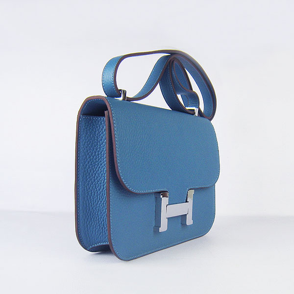 7A Hermes Oxhide Leather Message Bag Middle Blue H017